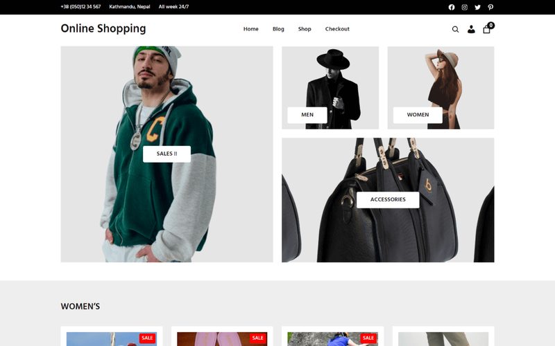 Online Shopping homepage preview