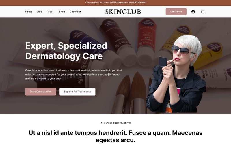 Skinclub homepage preview