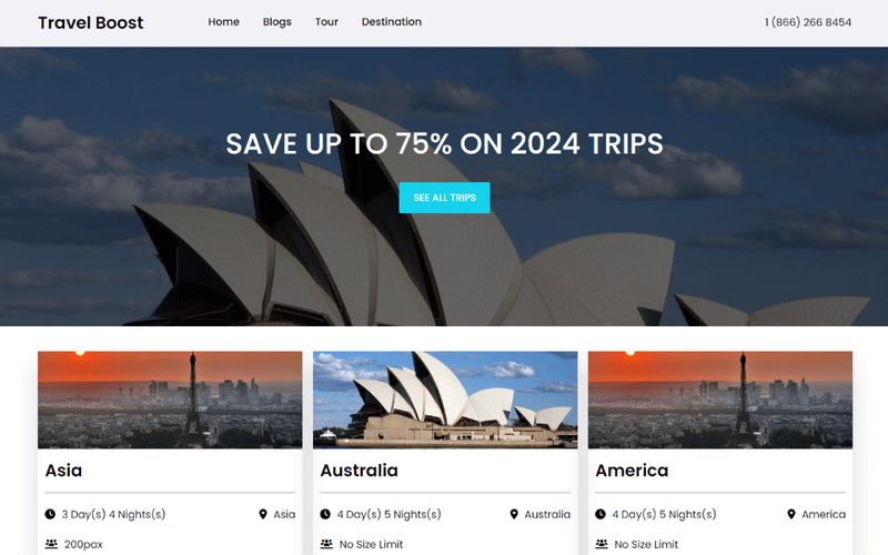 Travel Boost homepage preview