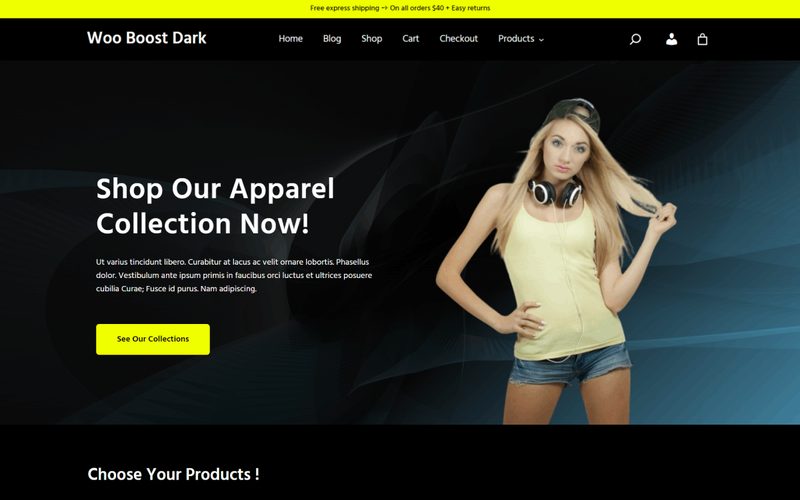 Woo Boost Dark homepage preview